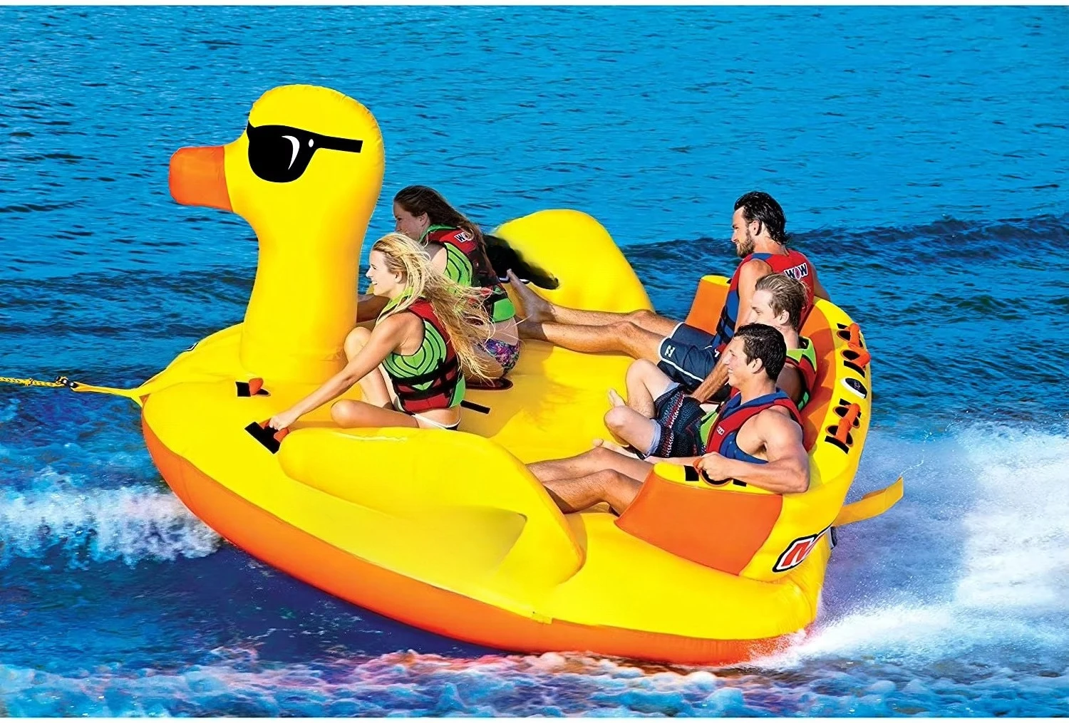 5 person Most Durable Water Towable Boat Inflatable Yellow Duck Boat Floating Couch Water Sofa Water Ski Boat