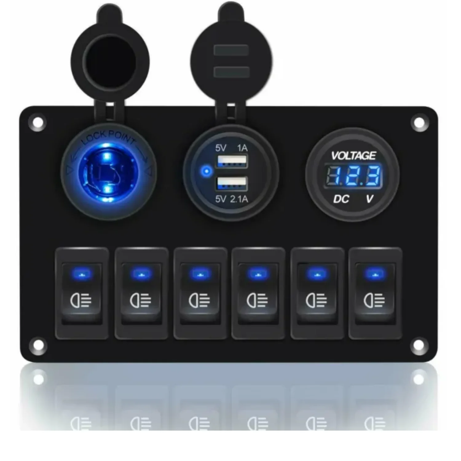 

RV Light Switch Panel 12V 24V DC LED Voltmeter Digital ON OFF Switch Dual USB Car Socket Marine Boat 6 Gang Rocker Switch Panel