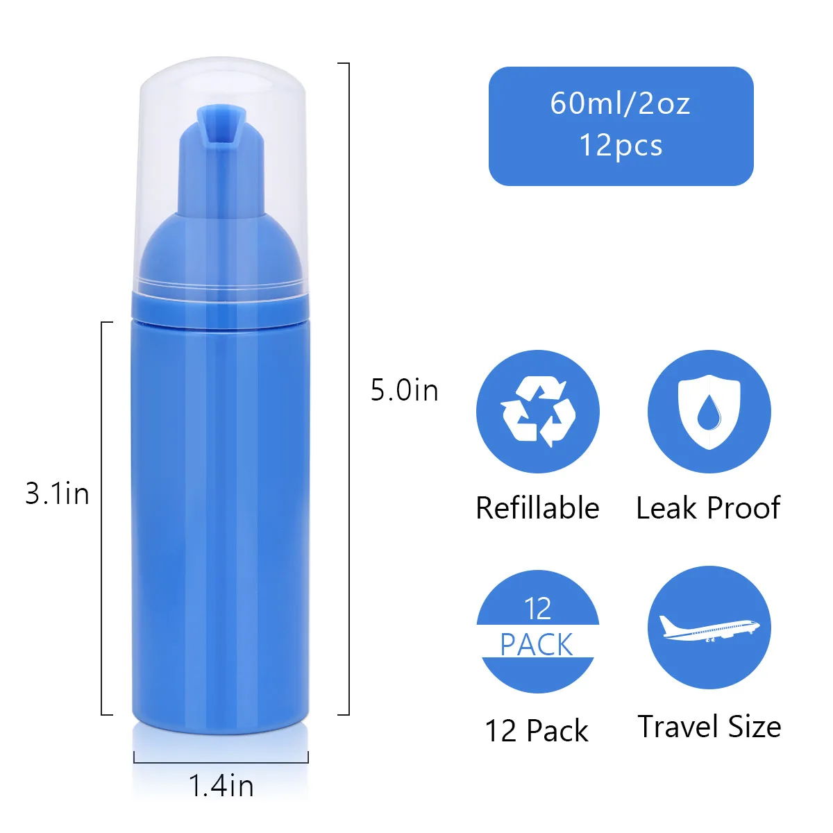 12pcs 2Oz Empty Foam Pump Bottle Mini Travel Foaming Soap Dispenser for Hand Soap, Lash Cleanser, Shampoo