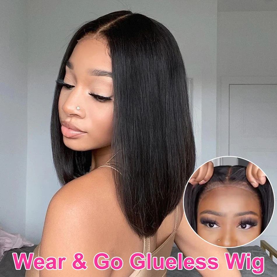 Glueless Wigs Human Hair Ready To Wear Bone Straight Short Bob Wigs For Women Lace Front Wig 100% Human Hair Wigs Pre Cut Lace