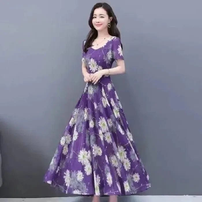 Slimming Loose-fit Waist-fitted Elegant Dress For Middle-aged Mothers New Summer Women's Clothing Age-reducing