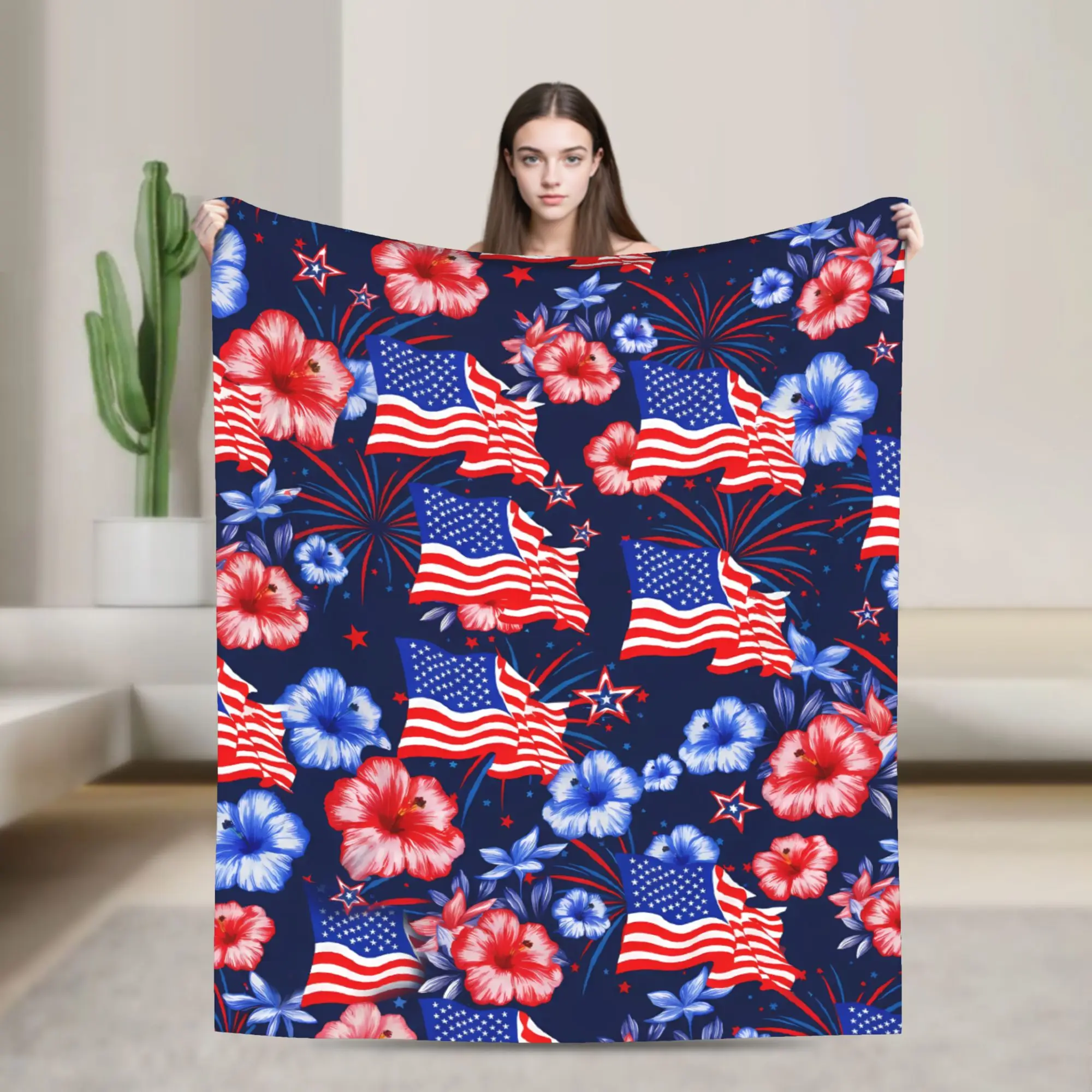 

4th of July USA Warm Soft Blanket Decorative Plush Bedding Throws Fashion Couch Chair Flannel Bedspread Sofa Bed Cover