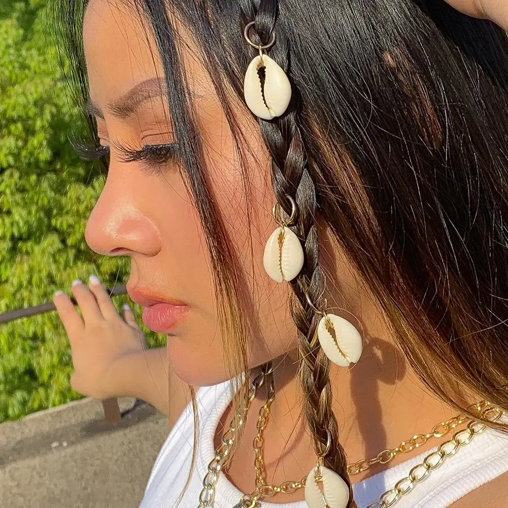 Sea 쉘 브레이드 헤어 링 보헤미안 휴가 스타일 헤어 버클, 힙합 더티 브레이드, 맞춤형 캐주얼 헤어 클립, 세트당 5 개