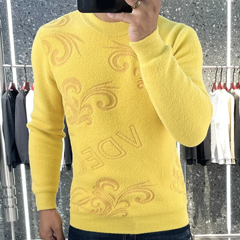 European High Quality Men Pullovers Letter Printing Streetwear Fashion Knitted Sweater Men O-neck Warm Keeping Sweater Pullover