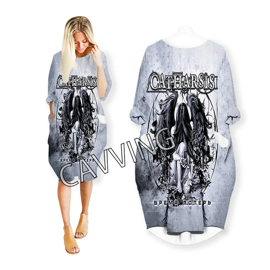 CAVING-Robe à manches longues imprimée en 3D pour femme, haut Harajuku imbibé, jupe, bande de CATHARSIS, chemise amusante