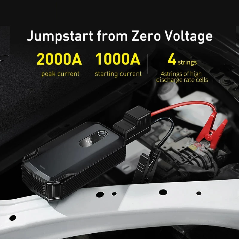 Baseus Car Jump Starter 20000mah 2000A Power Bank 10000mah 1000A Portable Car Battery Booster 12V Auto Emergency Battery Charge