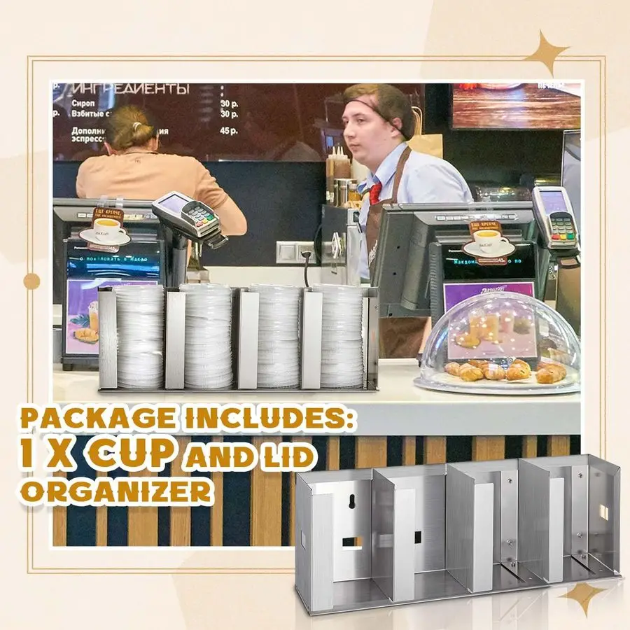 4-х отделений, диспенсер для чашек из нержавеющей стали с регулируемыми перегородками, серебряный держатель для чашек и крышек, органайзер для хранения крышек для кабины