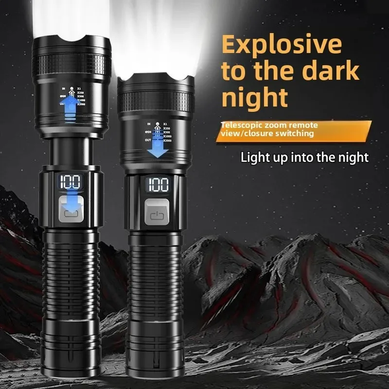 High Power LED Flashlight TYPE-C Rechargeable Torch COBSide Lamp Portable Flashlight For Camping Hiking Travel Outdoor Emergency