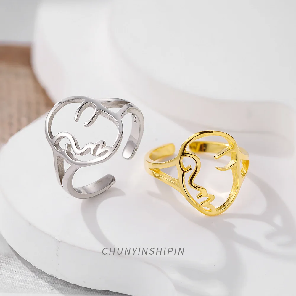 Unique Abstract Face Ring, S925 Sterling Silver Open Mouth Ring for Women, Korean Style Fashion Ring Accessories