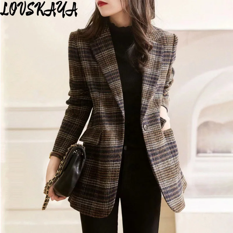 New Korean version of British style fashionable and western-style small suit top high-end plaid suit jacket women