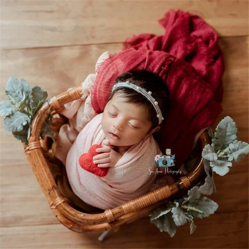 2024 Newborn Photography Props Girl Handmade Retro Woven Basket Fotografie Accessorie Studio Baby Photo Shoot Bed Backdrop Chair