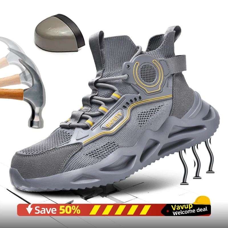 

НОВИНКА 2024, легкая защитная обувь, мужские кроссовки со стальным носком, устойчивые к проколам дышащие рабочие защитные ботинки, мужская удобная рабочая обувь