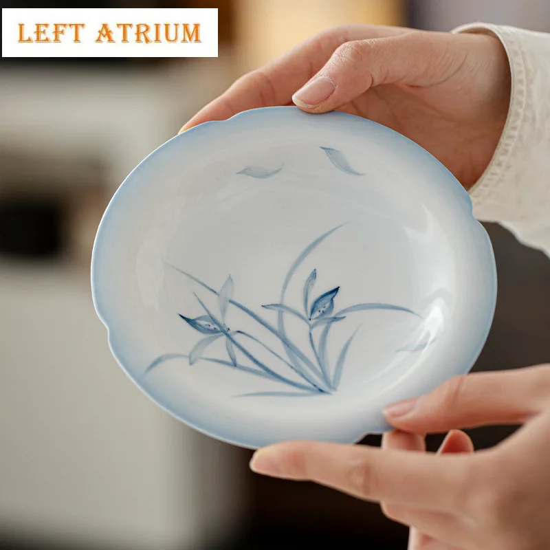 

Hand Drawn Orchid Jade Mud Pot Bearing Holder Coffee Cup Holder Dry Bubble Table Tea Tray Coasters Fruit Snack Plate Supplies