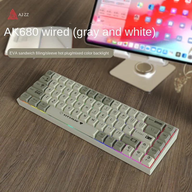 Imagem -05 - Ajazz-teclado E-sports Mecânico com Fio Rgb Backlight Hot Swappable Design Ergonômico 68 Teclas Teclado Dormitório Ak680