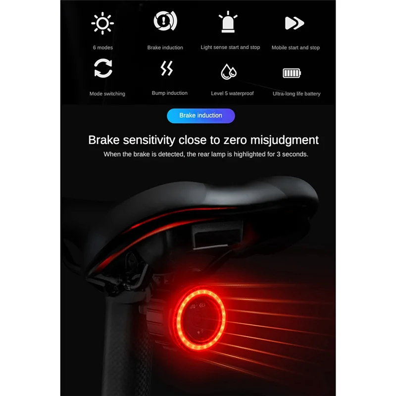 TWOOC велосипедный интеллектуальный тормозной задний фонарь Cob с большой апертурой, подушка для подседельного штыря, задний фонарь, велосипедный интеллектуальный тормозной задний фонарь