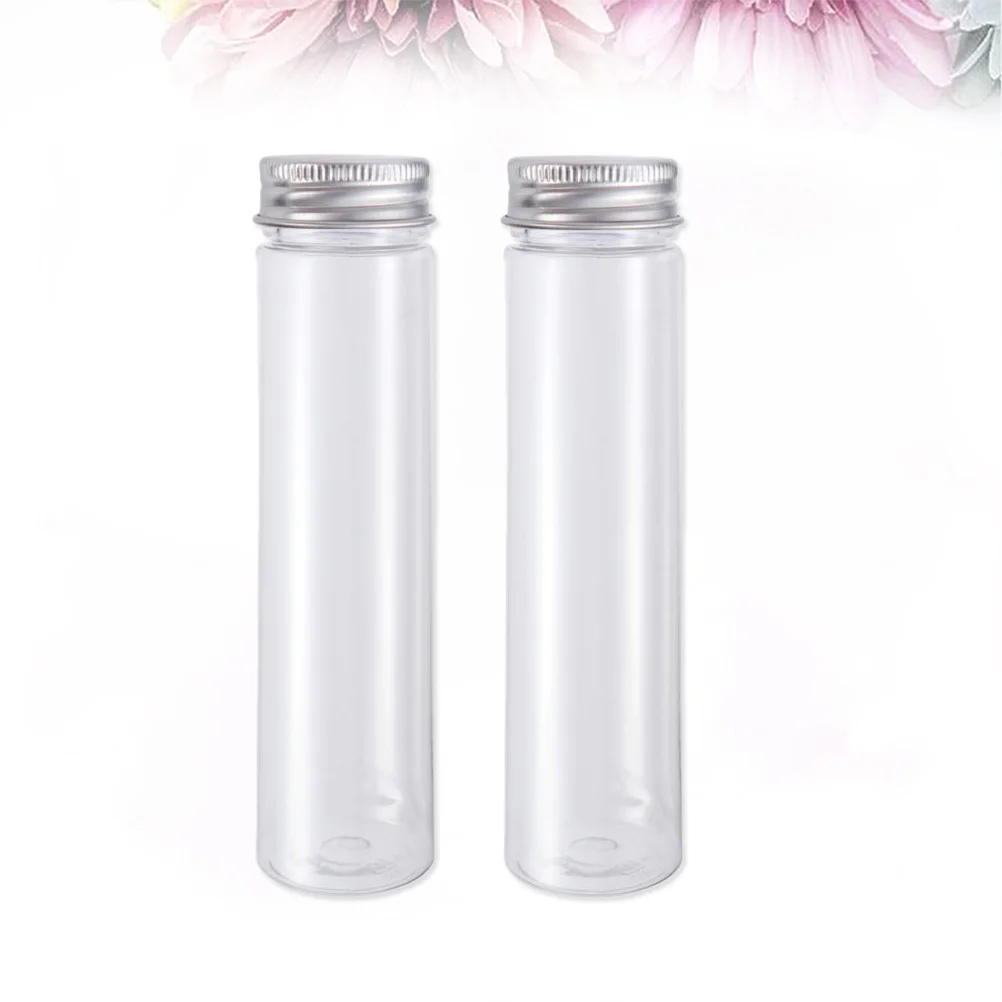 2pcs Flat-bottomed Plastic Clear Test Tubes with Screw Caps Candy Travel Lotion Containers 110ml