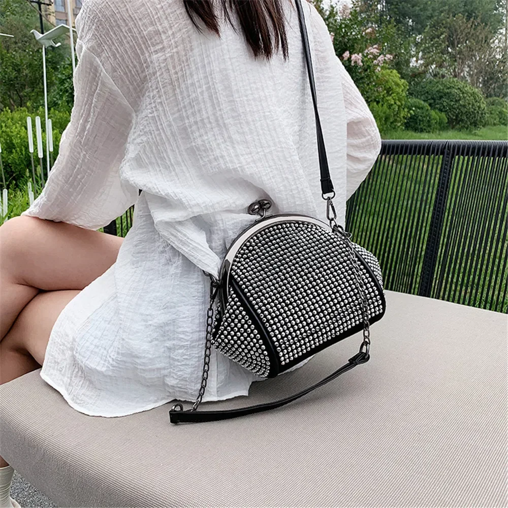 Fashion Chain Small Shoulder Bags for Women Flap PU Leather Shell Wrap Luxury Diamonds Crossbody Bag Designer Handbag and Purses