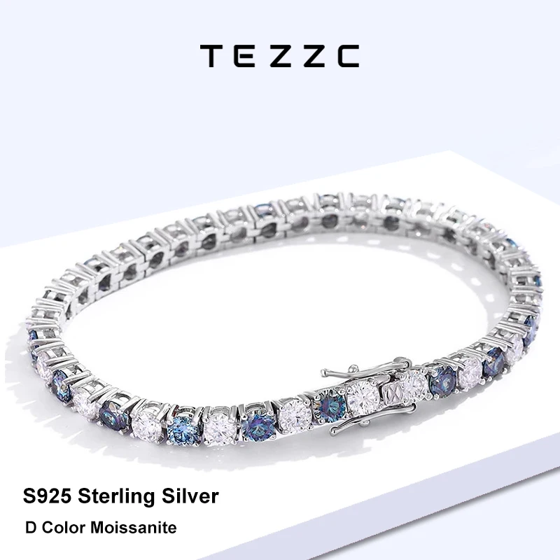 Tezzc White And Rainbow Moissanite Tennis Bracelet For Women 925 Silver MixedColor Moissanite Bracelet Wedding Party Jewelry