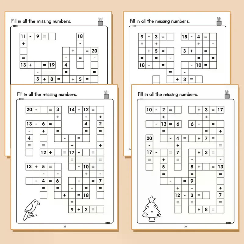 Math CrossWord Puzzles Addition Soustraction Multiplication Division Jeu croisé Cahier d'exercices mathématiques Montessori pour les enfants âgés de 5 à 8 ans