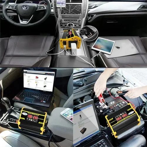 Imagen 2 del producto Nuevo convertidor de pantalla de voltaje, convertidor inversor de potencia de coche de pico de 4000W, transformador de CC de 12V a CA 110/220V, convertidor USB Dual