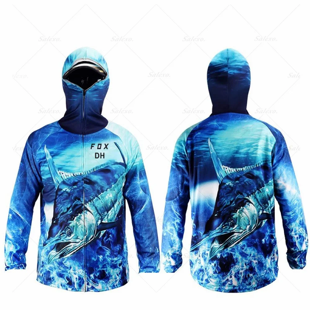 2025 Fishing Shirt Jacket Ice Silk Quick Dry Sports Clothing Sun Protection Face Neck Anti-uv Breathable Fishing Hooded Clothes