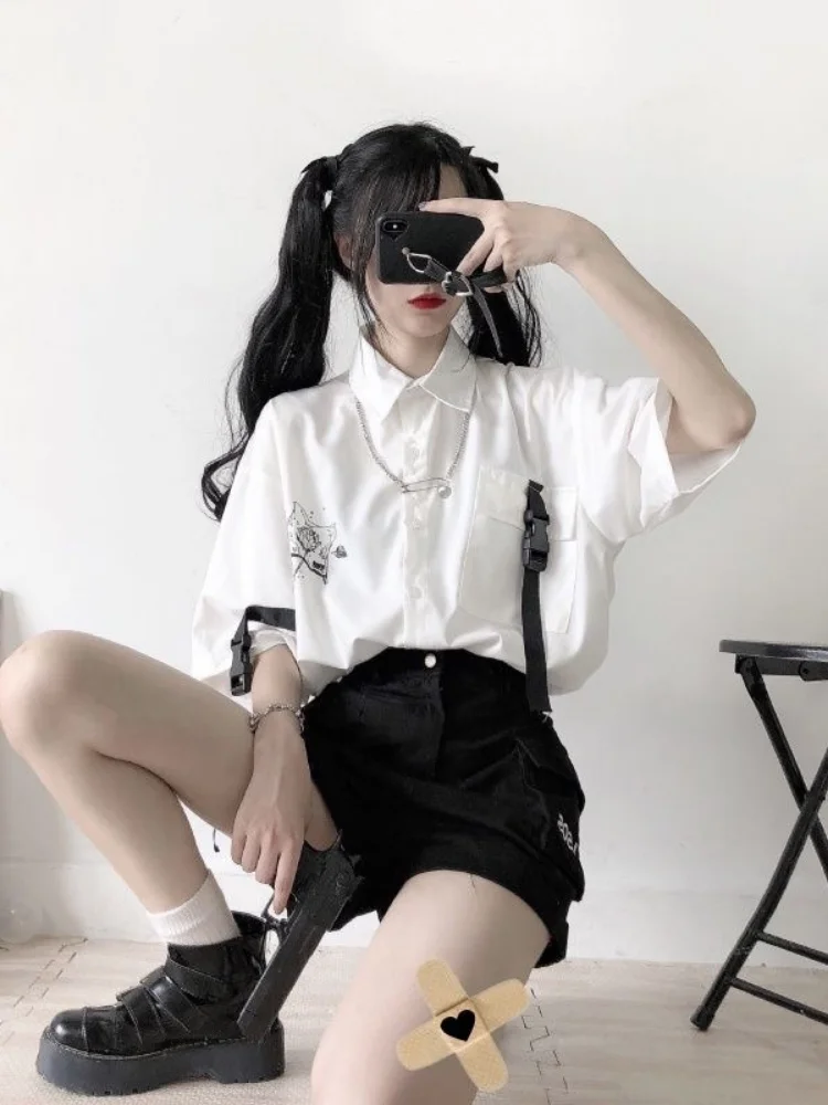 Women Summer Casual Loose Short Sleeve Pocket T Shirt + Shorts Y2k Harajuku Two Pieces Sets Chic Streetwear Outfits