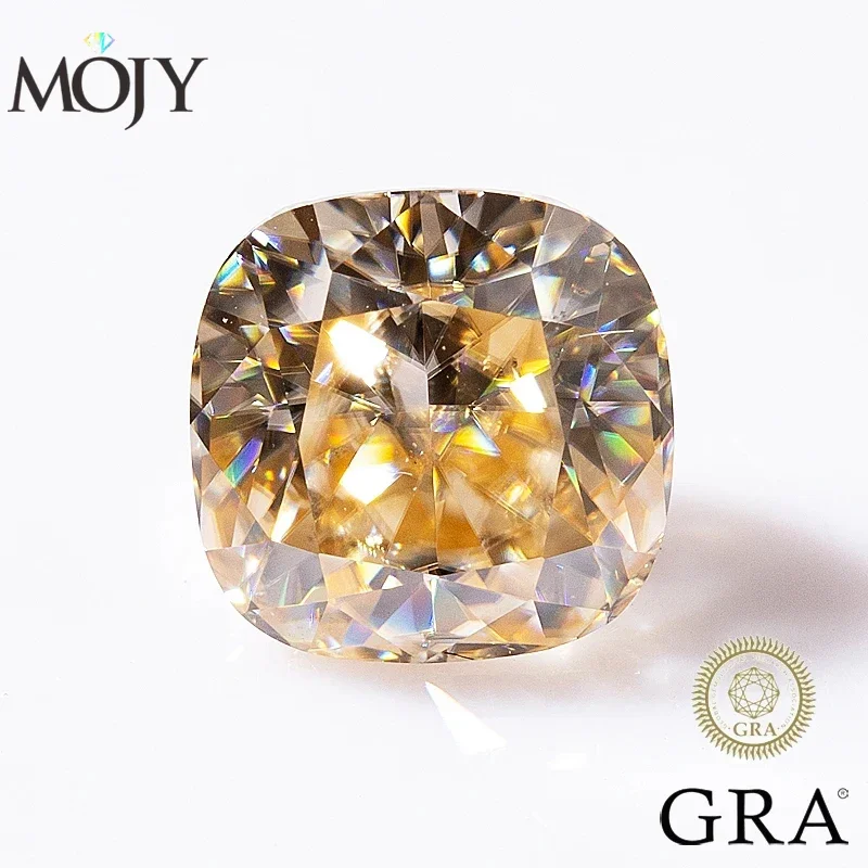 MOJY Champagne Color Moissanite Stone Cushion Cut 0.5~6.0ct Lab Loose Gems Pass Diamond Tester with GRA Certificate Fine Jewelry