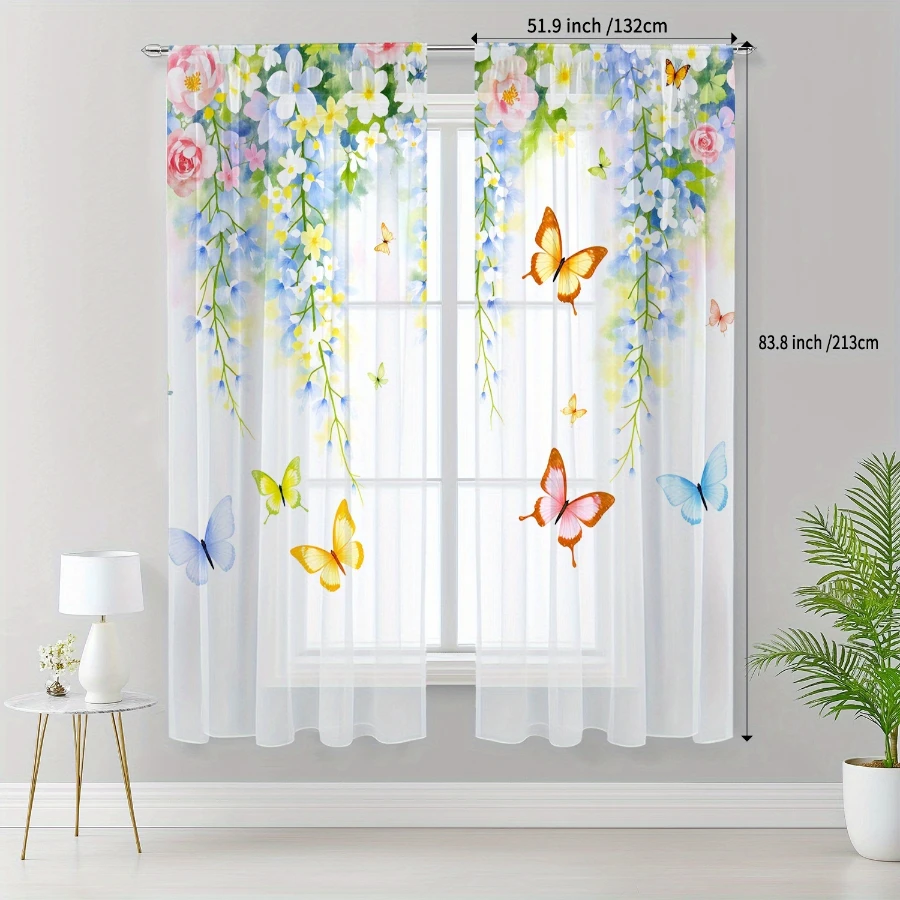 2PCS 디지털 프린트 시어 커튼, 꽃 덩굴 춤추는 나 - Home Office Rate 리뷰 및 가격