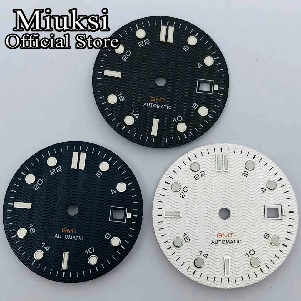 Miuksi 31mm black blue white watch dial luminous fit NH34 NH35 ETA2824 2836 Mingzhu DG2813 3804 Miyota 8205 8215 821A movement