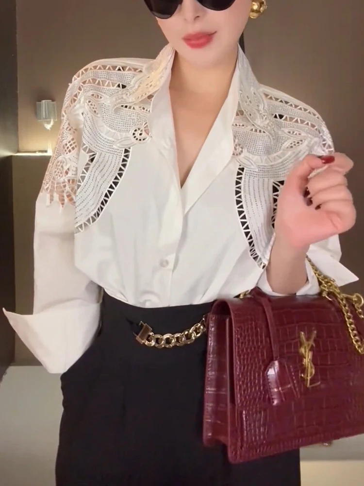 

Ele Embroidered Loose Women's irt Spring 2025 Faionable plus Size Beautiful MM Korean Sle Commute Wind irt