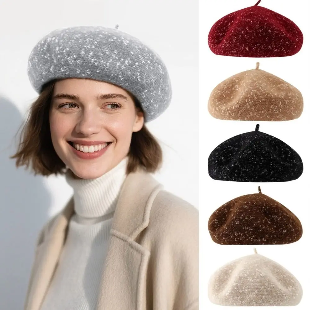 

Fashion Wool Women Berets Knitted Elastic British Beanie Hat Korean Style Keep Warm Painter Caps Students