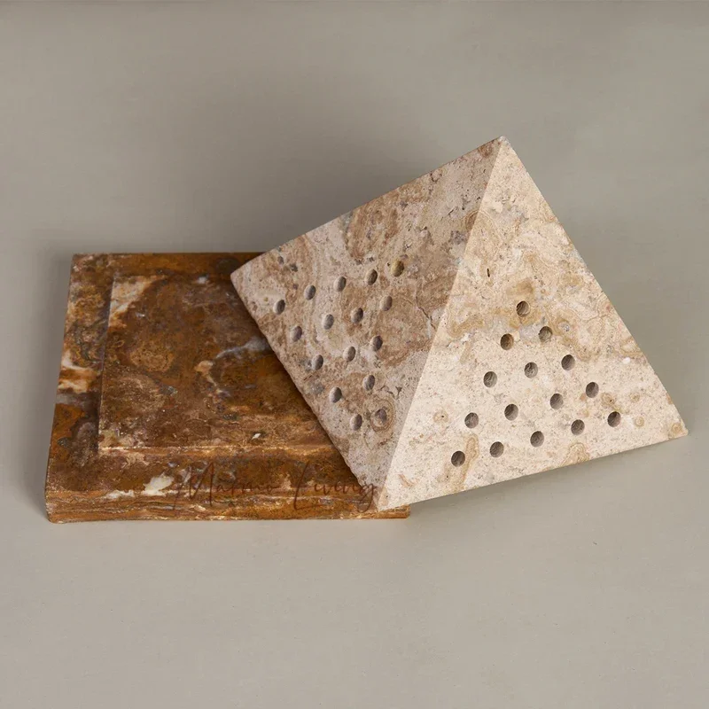 

Pyramid Shape Mubkhar Beige Travertine Bakhoor Incense Holder Marble Oud Incense Burner