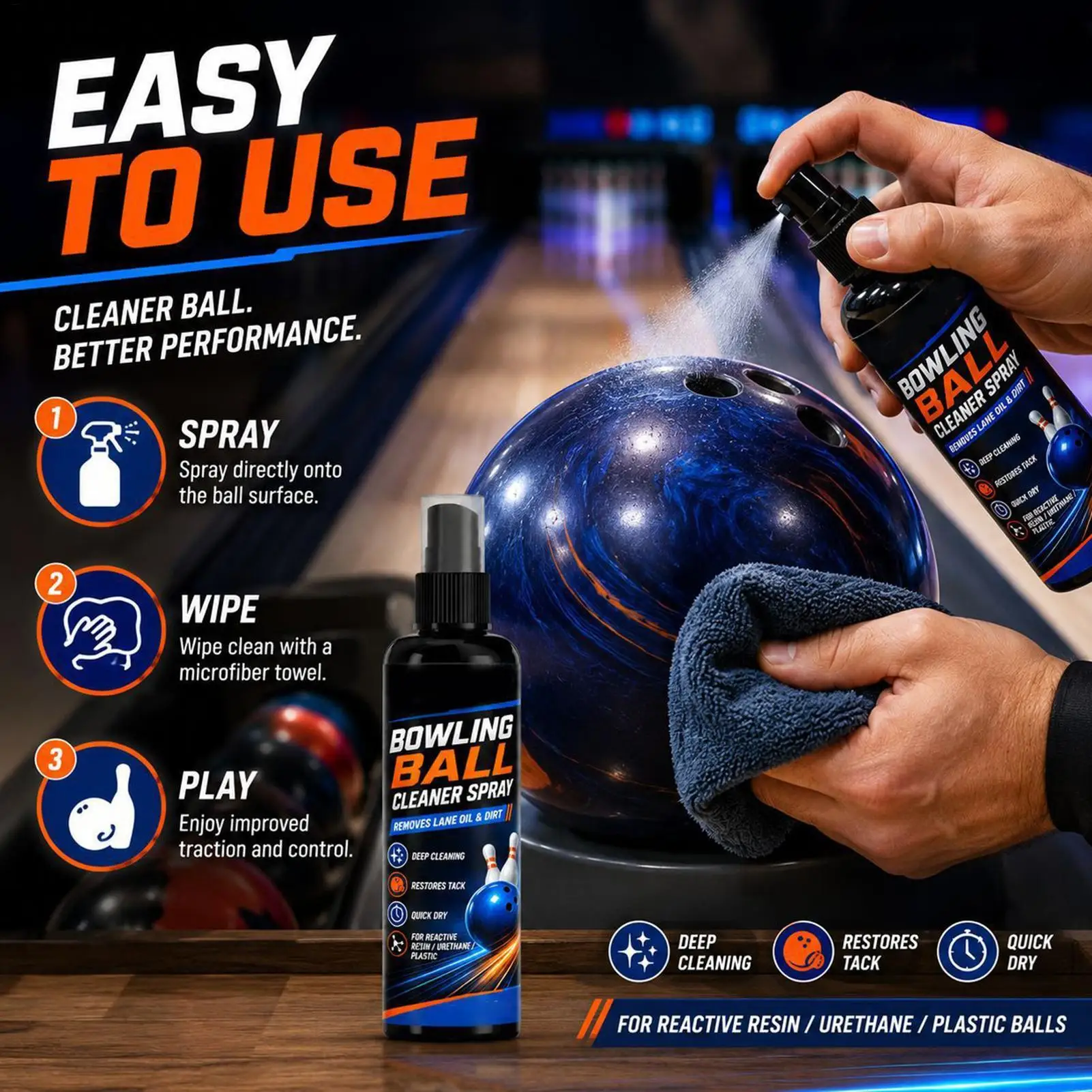 Bowling Ball Cleaner Spray Kit Stain Remover Polishing Scuff Restorer Urethane Tackiness Reviver Towel Gym Training Performance