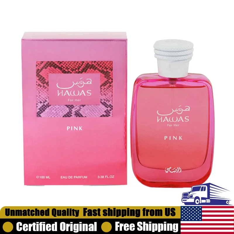 

Rasasi Hawas Pink Eau de Parfum Spray 3.4 Ounce Premium Arabian Perfumes Lasting Oriental Vanilla Pheromones Perfume for Women