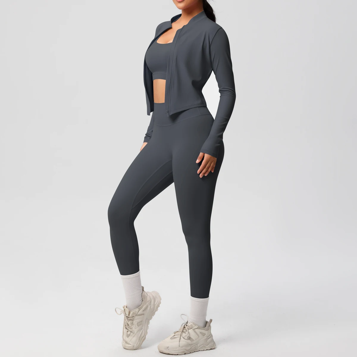 3 stücke Sportswear Yoga Set Gym Sport Bh Zipper Jacke Leggings Kleidung Sportswear Yoga Anzüge Für Frauen Fitness Set Trainingsanzug – Detail 25