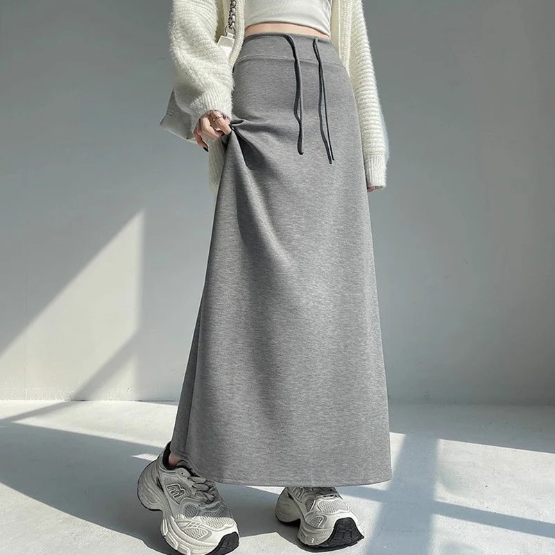 

Summer Women Classic Fashion Mid-Long Skirts Female Korean Solid High Waist Skirts Girls Comfortable Loose Fit Dress