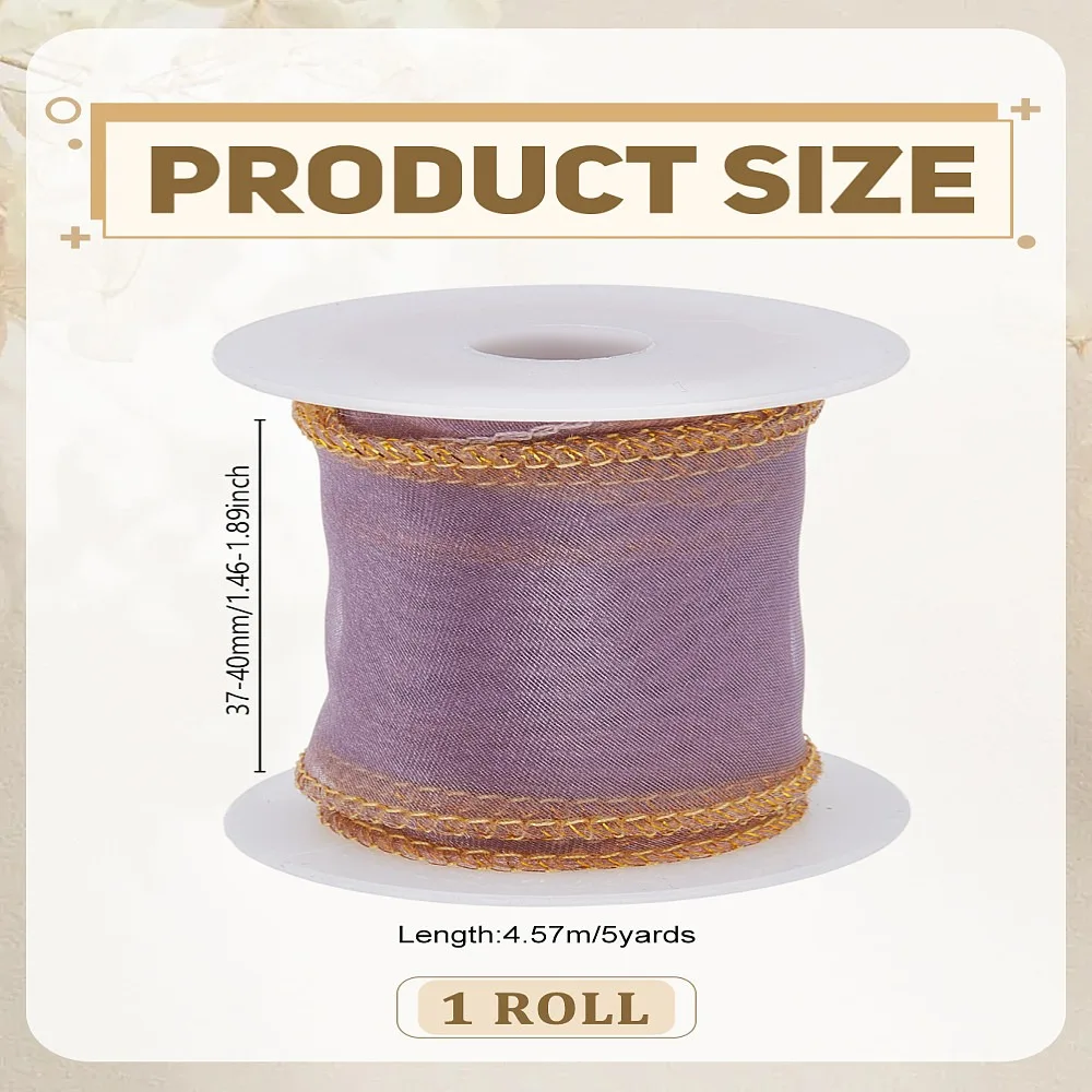 5 Yards Polyester Organza Ribbons with Spool Rosy Brown 1-1/2~1-5/8 inch(37~40mm)
