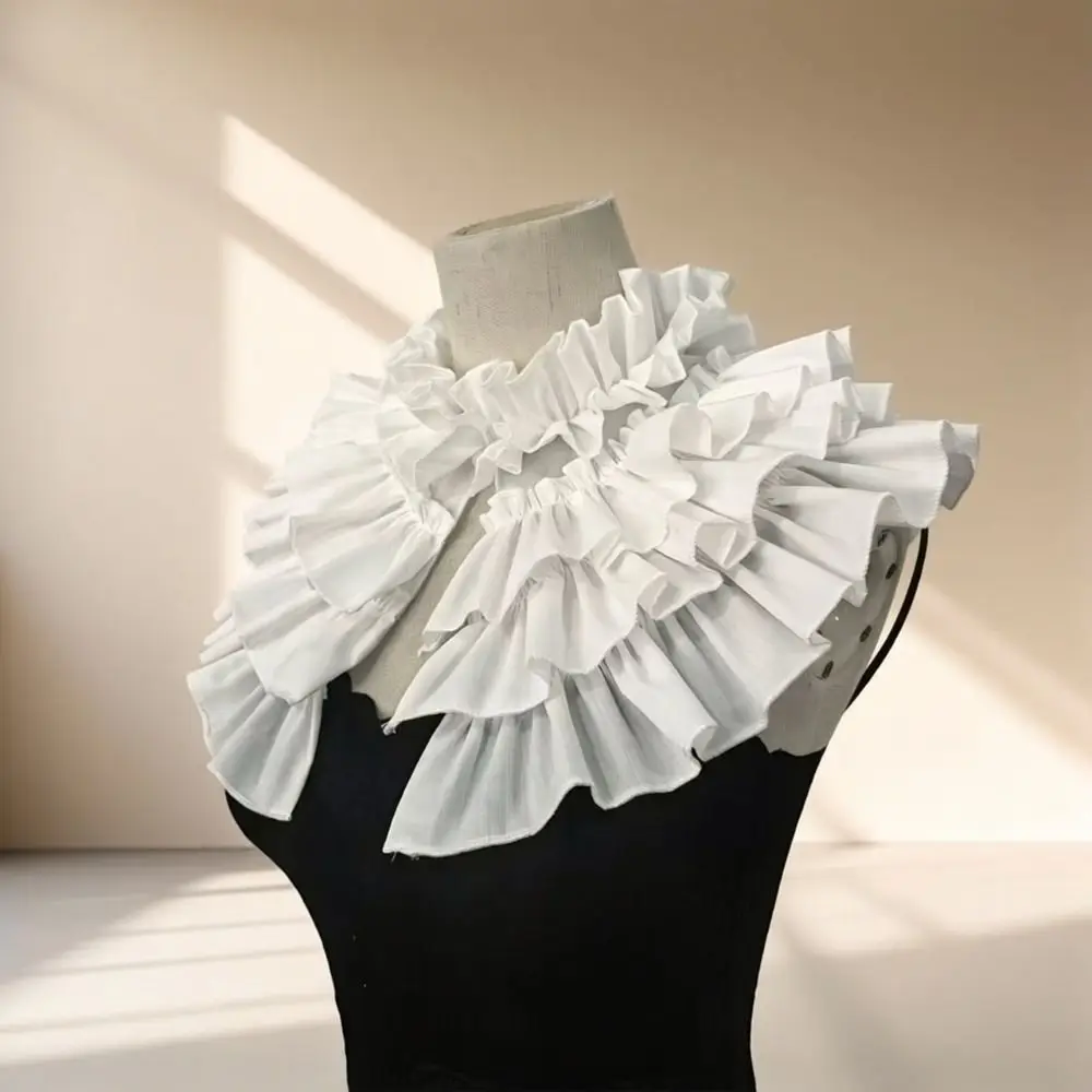 Adjustable Layered Ruffle False Collar Retro Elegant Detachable Collar Comfortable DIY White Ruffled Shawl Girls