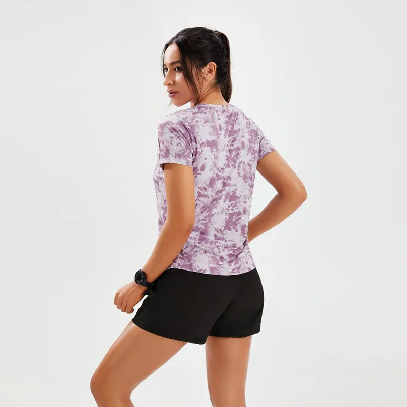 Women Sports Retro T-Shirt Short Sleeve Full Sublimation Floral Printed Exercise Workout Tee Shirt Fitness Nylon Stretch Tshirt