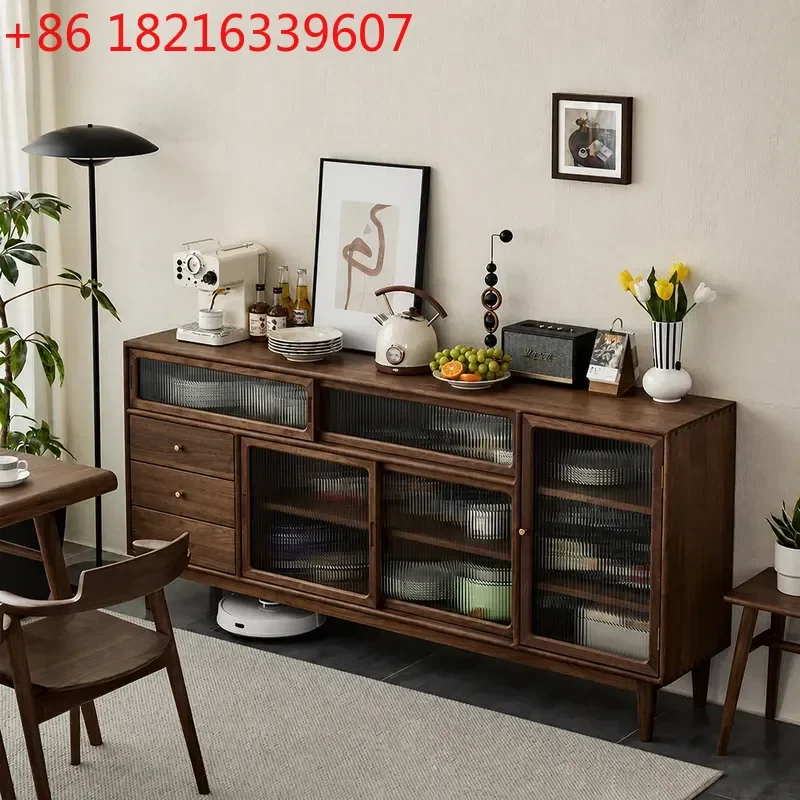 YAORetro Solid Wood Side Cabinet Nordic Japanese Style Wall Mounted Tea Wine Storage Unit Multifunctional Kitchen Dining Room