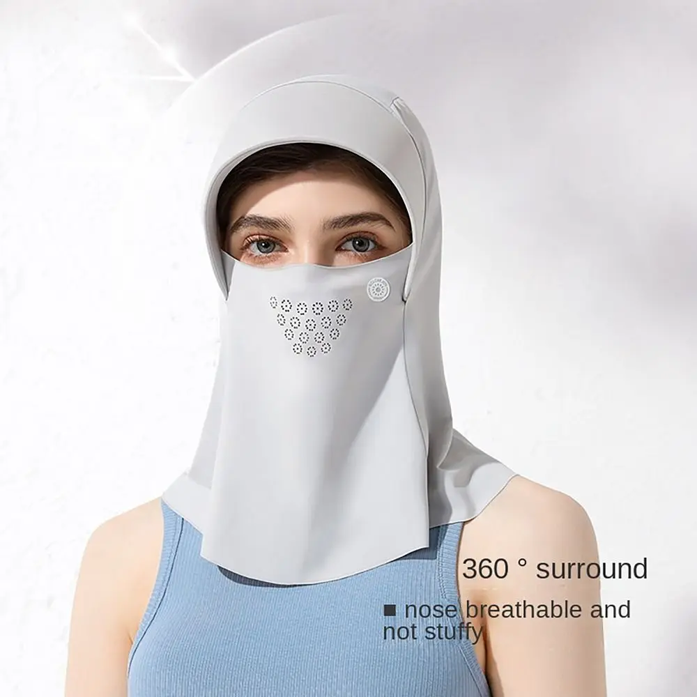 UV Proof Sunscreen Mask Open Hair Hole 3D Brim Face Neck Cover Scarf Sun Protection Hooded Ice Silk Cycling Face Mask Outdoor