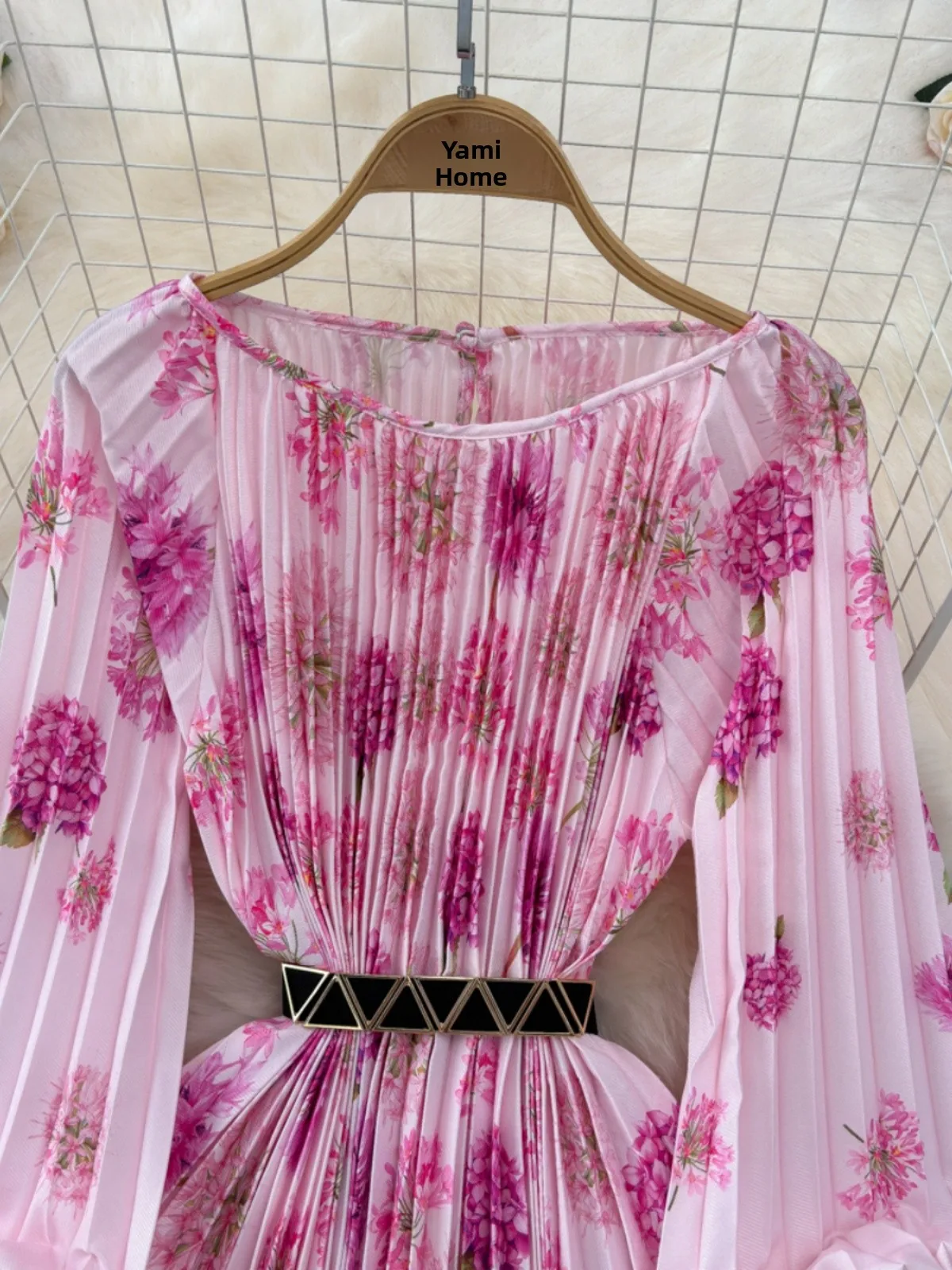 Minceur a-ligne lanterne Sve rond Ne robe jupe longue taille pliée conception imprimé fleuri femmes automne Dr Faionable