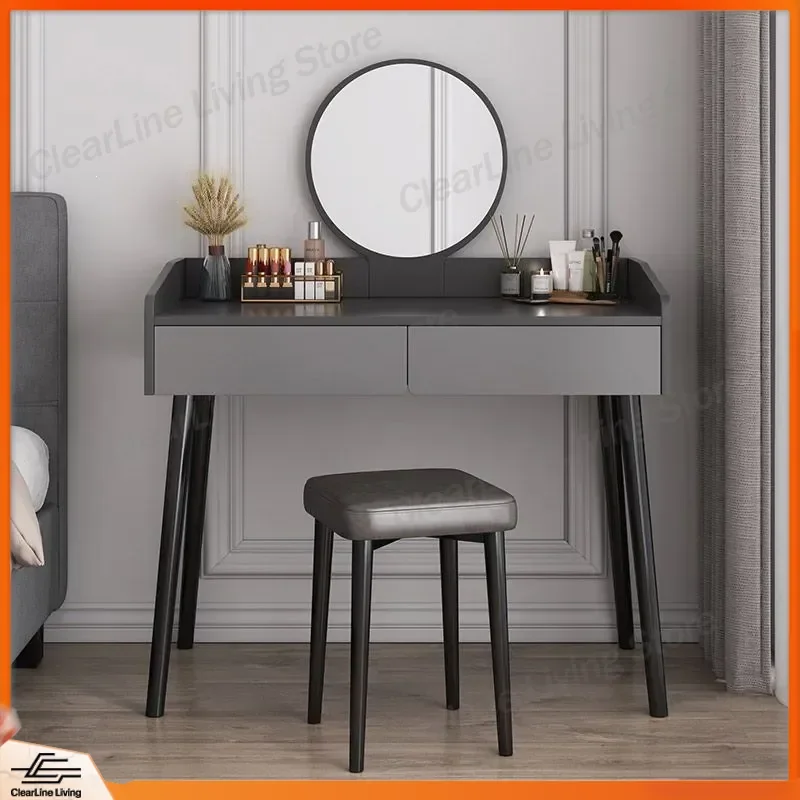 

Modern Small Dressing Table with Mirror for Bedroom Apartment Makeup Vanity Storage Cabinet Minimalist Design Compact Dresser