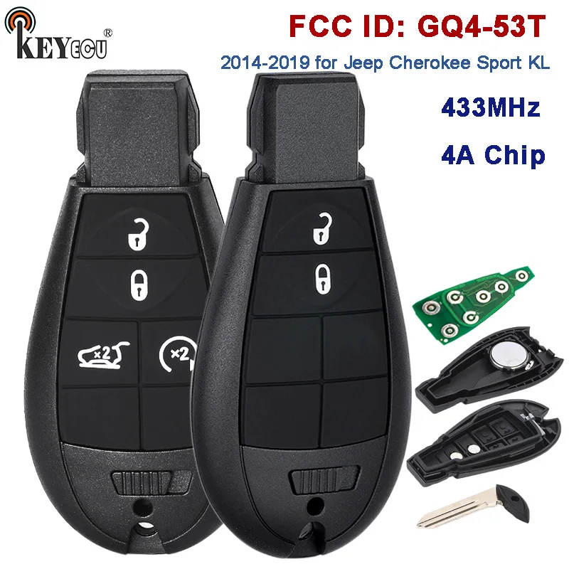 

KEYECU AU 433MHz 4A Chip for Jeep Cherokee Sport KL 2014 2015 2016 2017 2018 2019 Keyless Remote Key Fob & Shell FCC ID: GQ4-53T