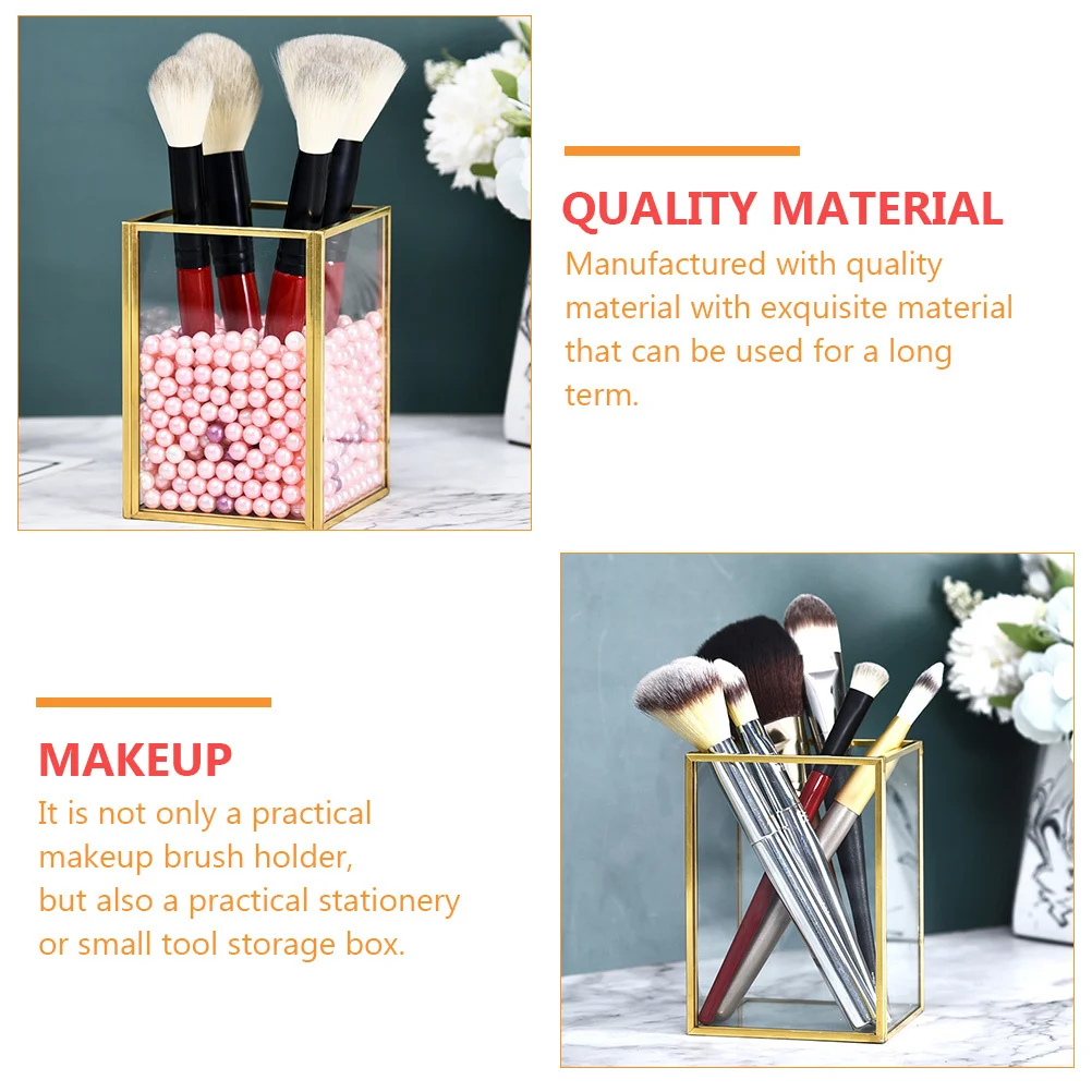 قطعة واحدة من صندوق تخزين فرشاة المكياج، حاوية تنظيم ذهبية، مظهر رائع لدلو فرشاة المكياج في المهجع #1