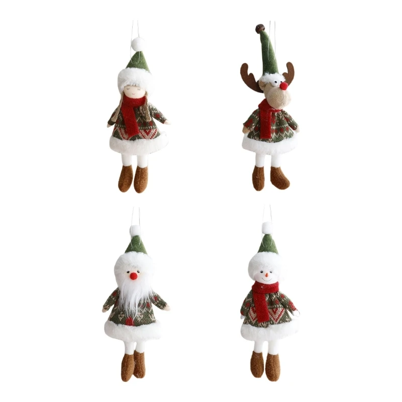 Plush Christmas Tree Ornament Holiday Decoration Girl/Elk/Santa/Snowman Hanging Pendant for Indoor and Outdoor Use