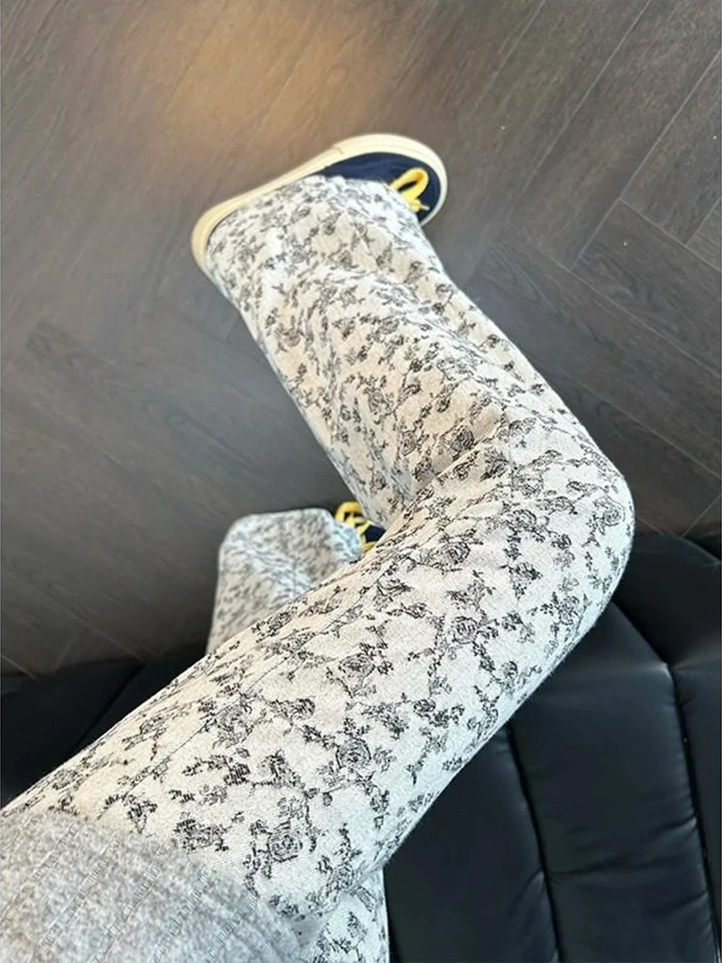Trendy Floral Embroidery Denim Jeans Men's Autumn Winter Straight Leg Micro Flare Pants Unique Design Clean Fit Cotton Polyester