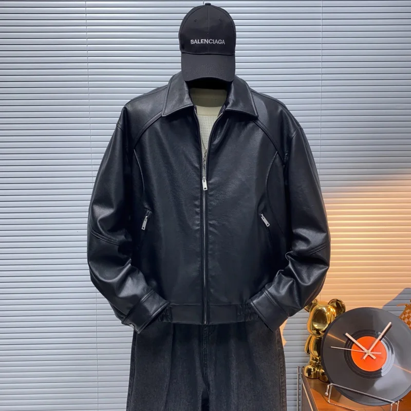 

Мужская утепленная куртка-пуховик из кожи с воротником-стойкой, свободного кроя, модная городская повседневная одежда, полиэстер