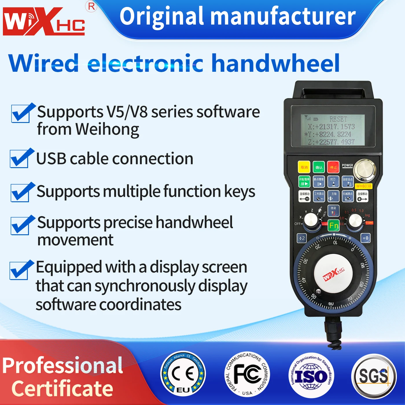 WiXHC Weihong NC Studio System 3 Axis Wireless CNC Controller Electronic Handwheel Encoder MPG Pendant WHB03B for CNC Engraving