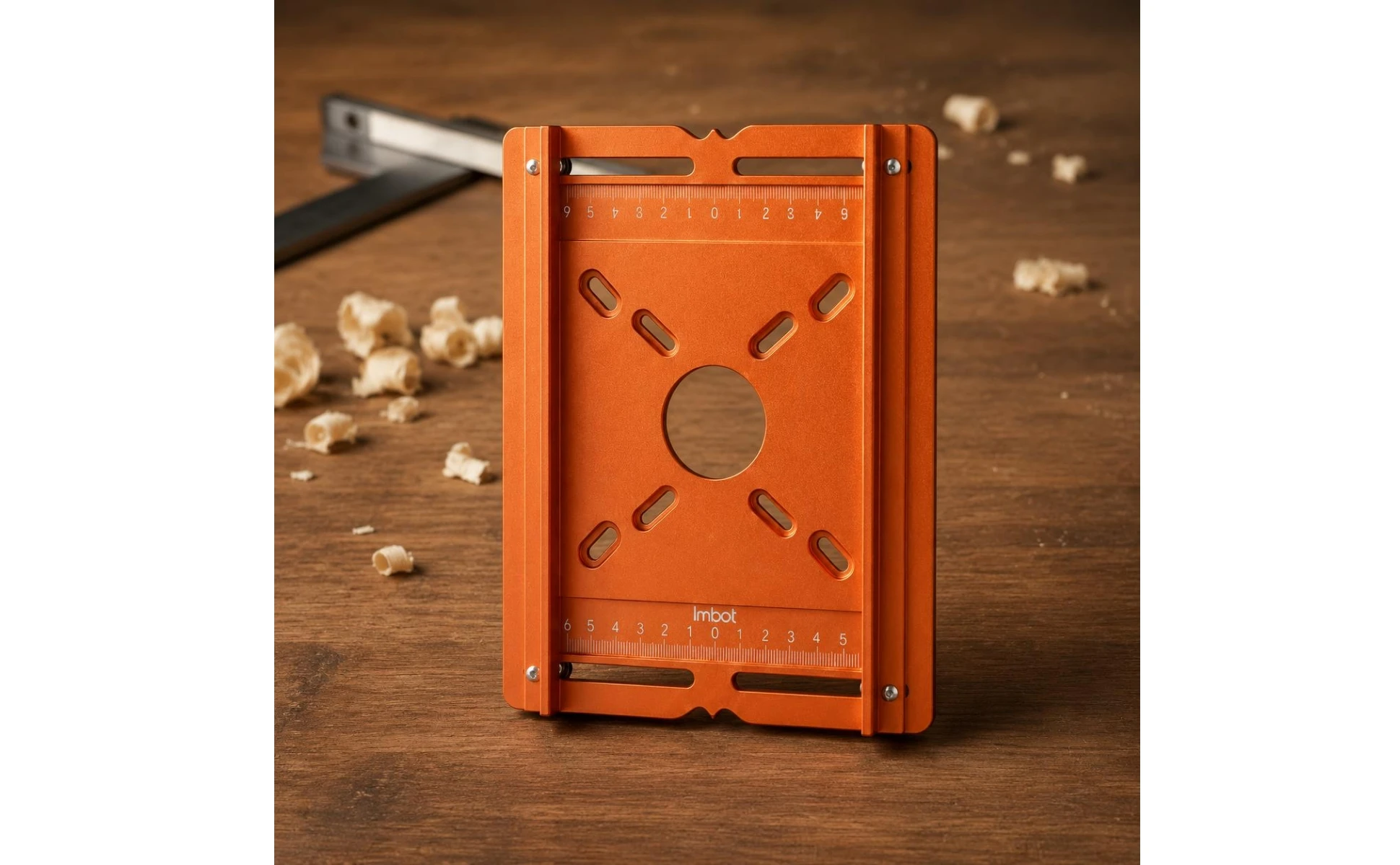 Slotting Router Plate Measurement Markings Router Grooving Base Plate Trimmer Base Polished Finish Slotting Bracket Orange